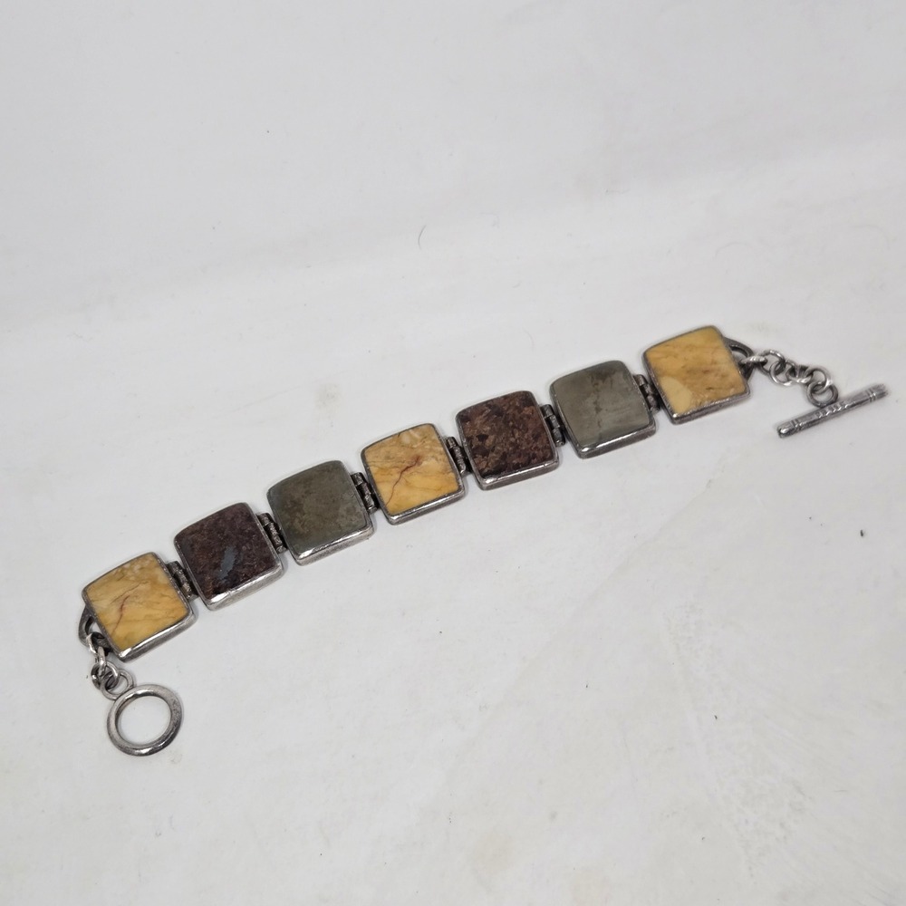 Silpada Peyote Bird Sterling Silver Jasper Mixed Stone Link Bracelet B0999‎